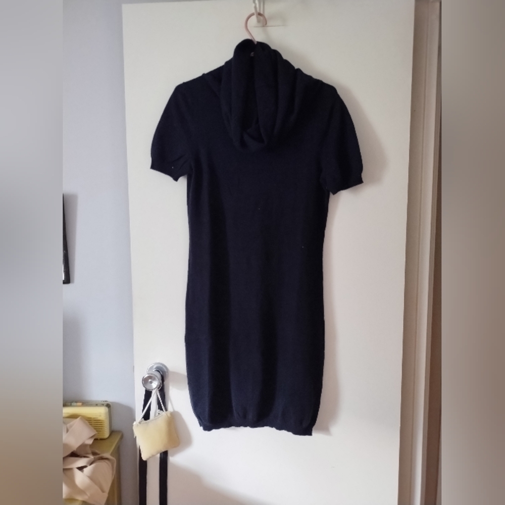 MALO 100% Cashmere Navy Scrunch Neck Puff Sleeve Sweater Dress 42 S